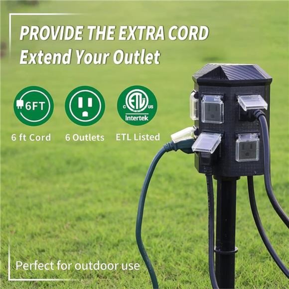 Power Strip Timer, Dusk to Dawn Sensor Outdoor, 6 Ft Extension Cord Waterproof - Picture 2 of 7